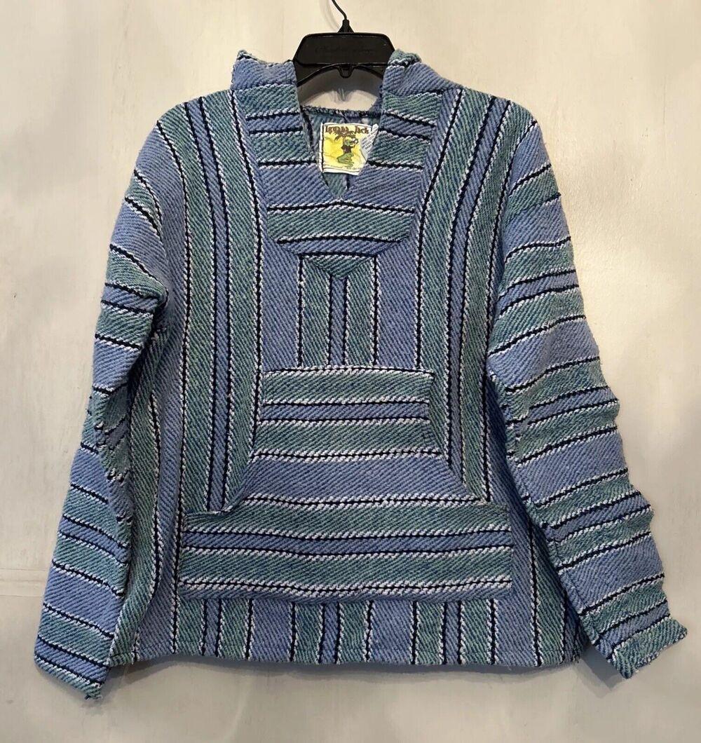 Iguana Jack Large Surfer Baja Hoodie Sweatshirt Blue Green Beach Chill Rug